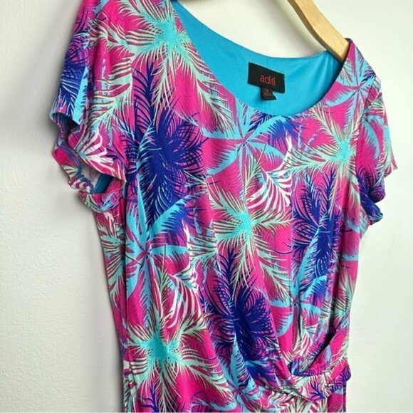 Aditi Beachy Palm Tree Printed Round Neck knotted Cap Sleeve Dress Size 12 - Picture 4 of 7